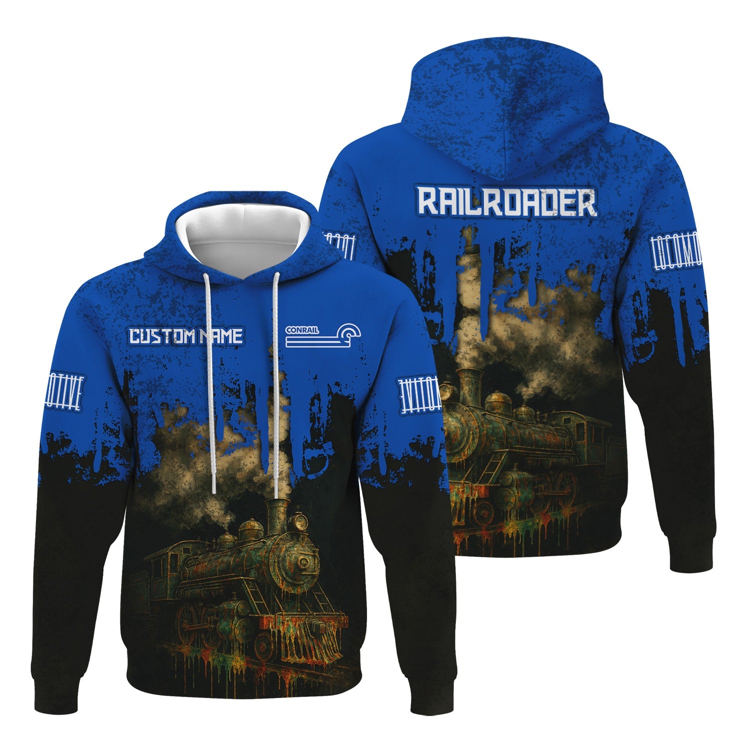 Railspirit Personalized Conrail Railroad Hoodie Vintage Train Art Style Zip Up Hoodie For Locomotive Fans