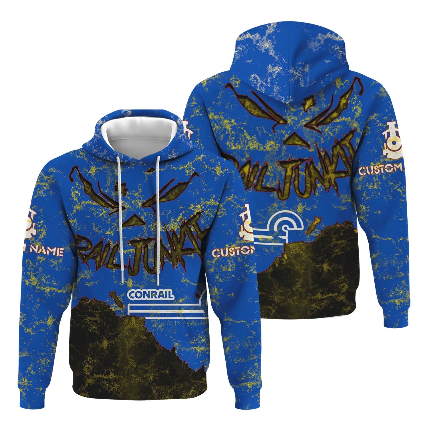 Railspirit Personalized Conrail Railroad Hoodie Torn Graphic Style Train Zip Up Hoodie For Rail Junkie