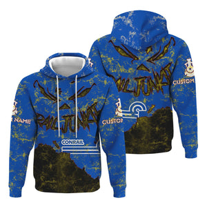 Railspirit Personalized Conrail Railroad Hoodie Torn Graphic Style Train Zip Up Hoodie For Rail Junkie