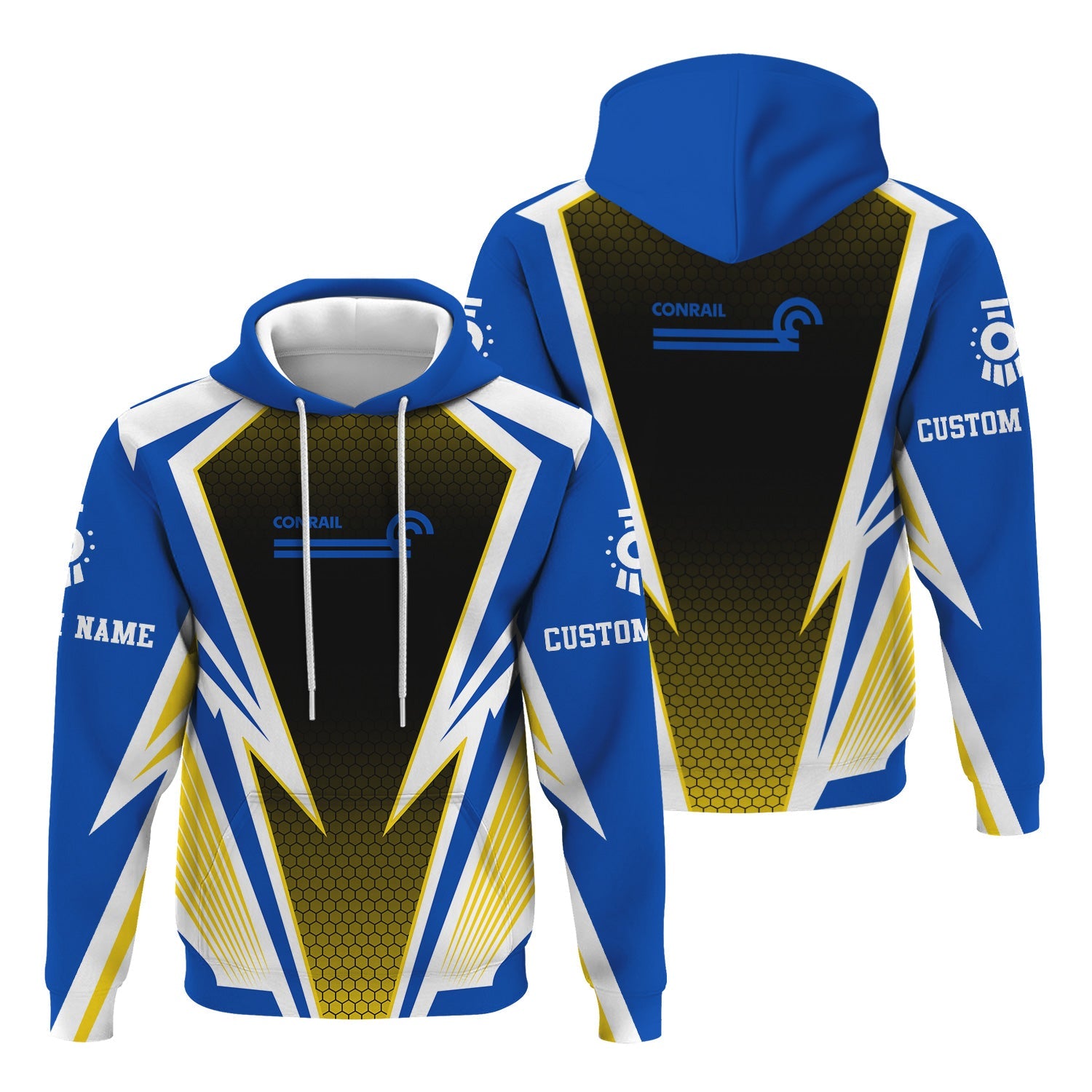 Railspirit Personalized Conrail Railroad Hoodie Lightning Graphic Style Zip Up Hoodie Gift Idea For Train Lover