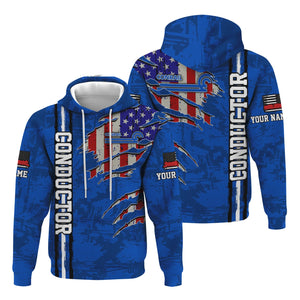 Railspirit Personalized Conrail Railroad Hoodie USA Flag Claw Art with Custom Job Train Zip Up Hoodie