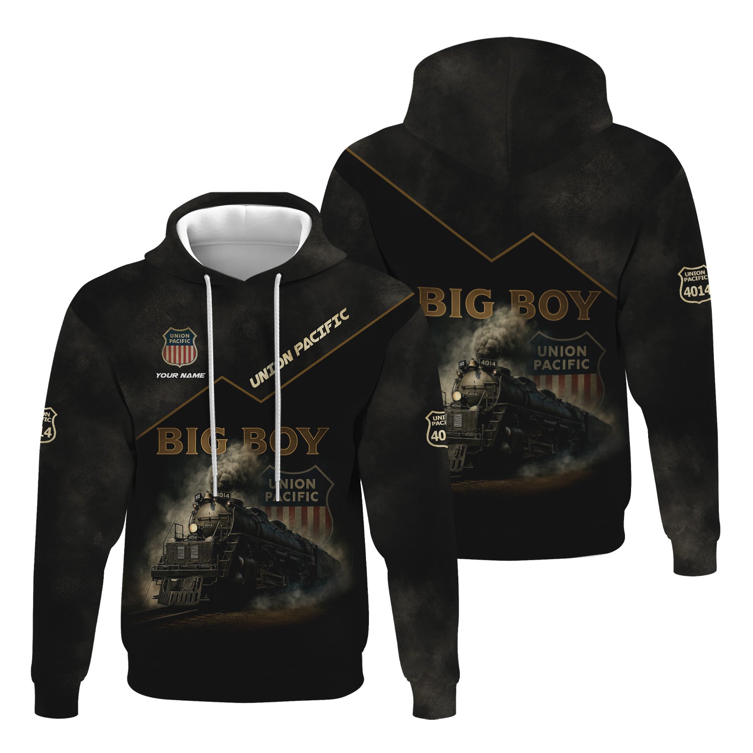 Railspirit Personalized Union Pacific Big Boy Train Hoodie Vintage Steam Locomotive Zip Up Hoodie for Train Enthusiasts
