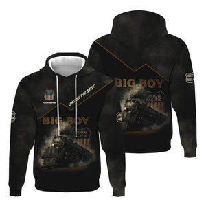 Railspirit Personalized Union Pacific Big Boy Train Hoodie Vintage Steam Locomotive Zip Up Hoodie for Train Enthusiasts