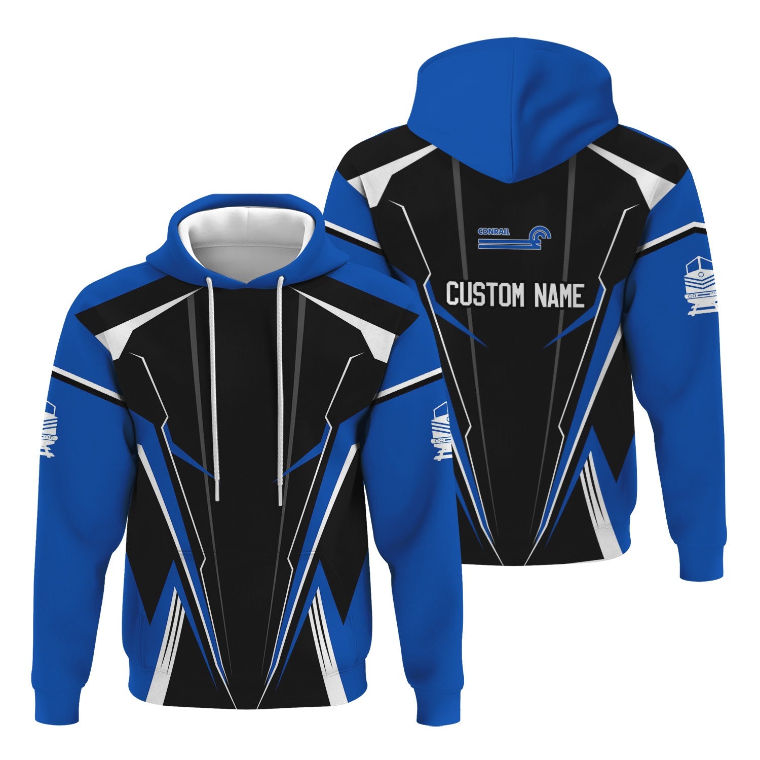 Railspirit Personalized Conrail Railroad Hoodie Lightning-Edge Design Train Zip Up Hoodie For Railroad Lovers