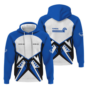 Railspirit Personalized Conrail Railroad Hoodie Vibriant Style with Custom Position Train Zip Up Hoodie