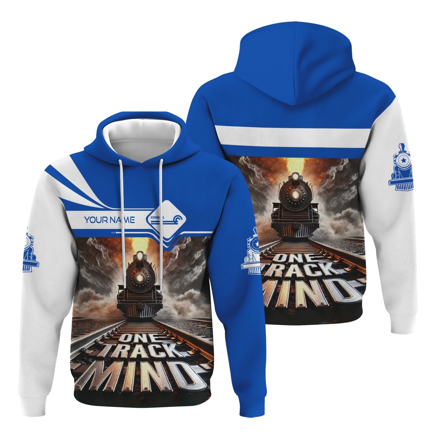 Railspirit Personalized Conrail Railroad Hoodie One Track Mind Train Printed ZIp Up Hoodie