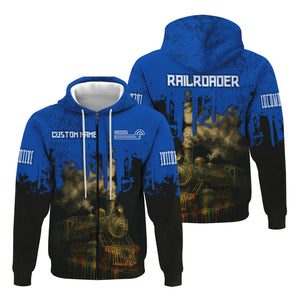 Railspirit Personalized Conrail Railroad Hoodie Vintage Train Art Style Zip Up Hoodie For Locomotive Fans