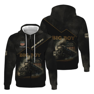 Railspirit Personalized Union Pacific Big Boy Train Hoodie Vintage Steam Locomotive Zip Up Hoodie for Train Enthusiasts