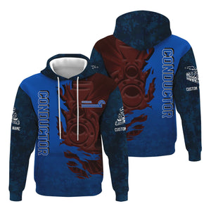 Railspirit Personalized Conrail Railroad Hoodie Blazing Style with Custom Position Train Zip Up Hoodie
