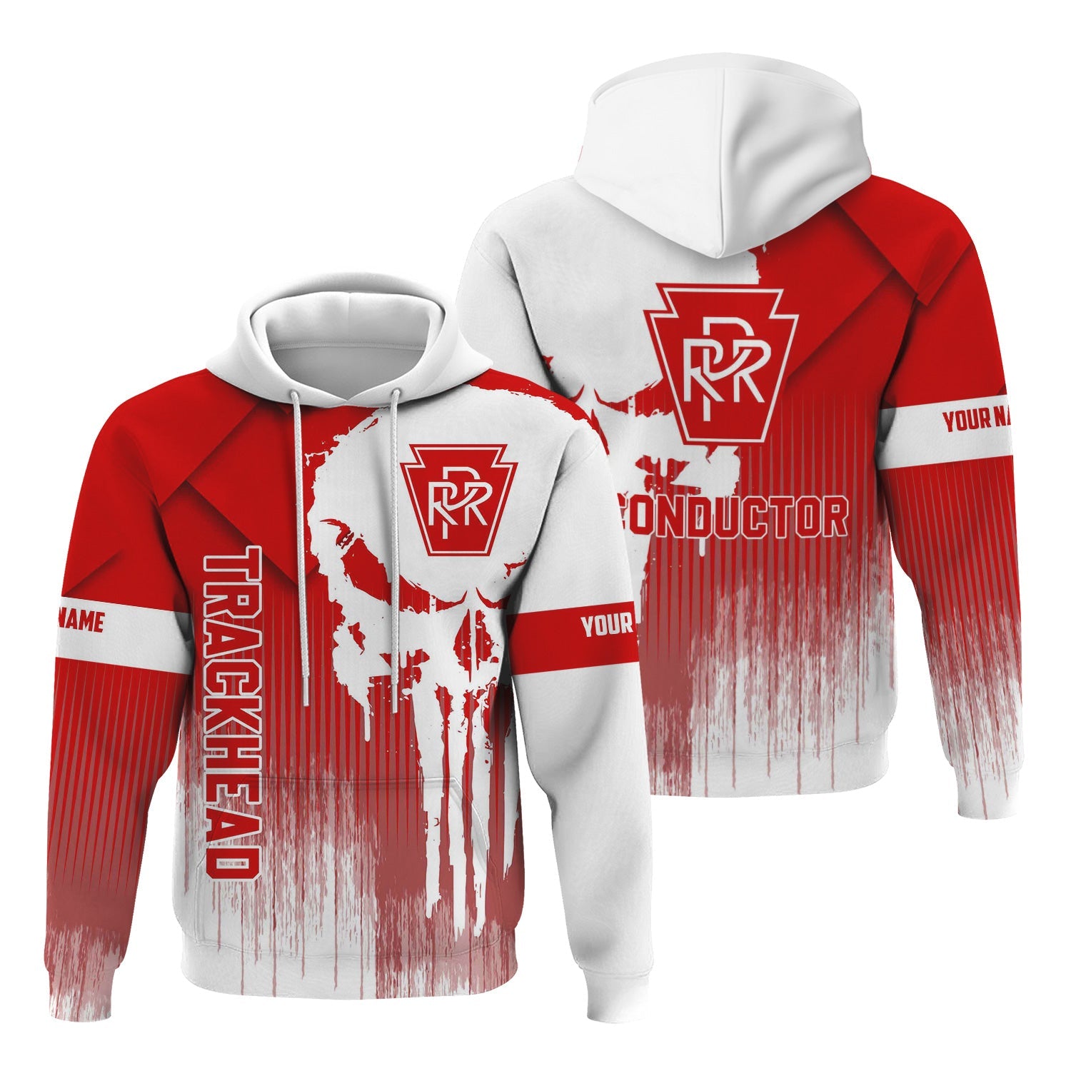 Railspirit Personalized Pennsylvania Railroad Hoodie Skull Design with Custom Job Train Zip Up Hoodie for Trackhead Crew