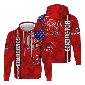 Railspirit Personalized Pennsylvania Railroad Hoodie USA Flag Claw Art with Custom Job Train Zip Up Hoodie