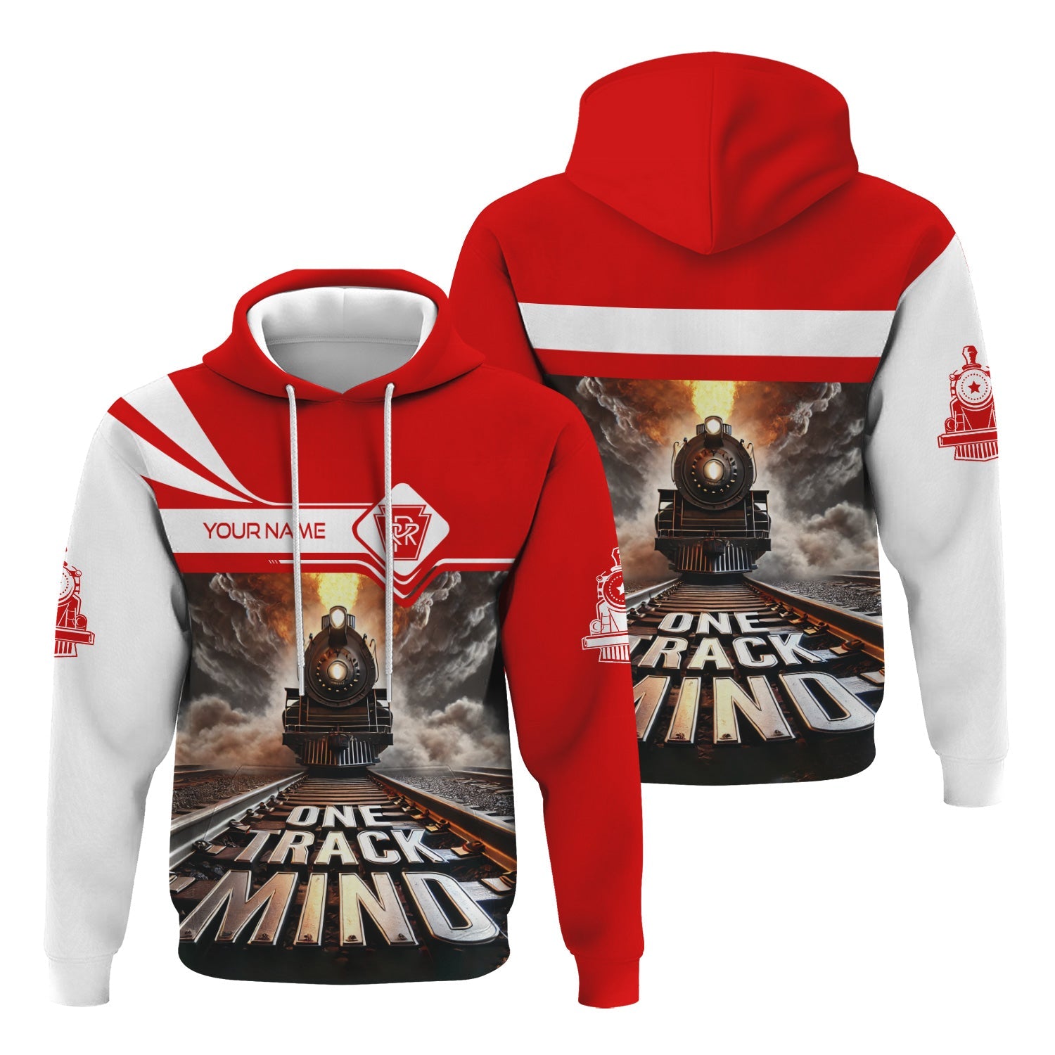 Railspirit Personalized Pennsylvania Railroad Hoodie One Track Mind Train Printed ZIp Up Hoodie
