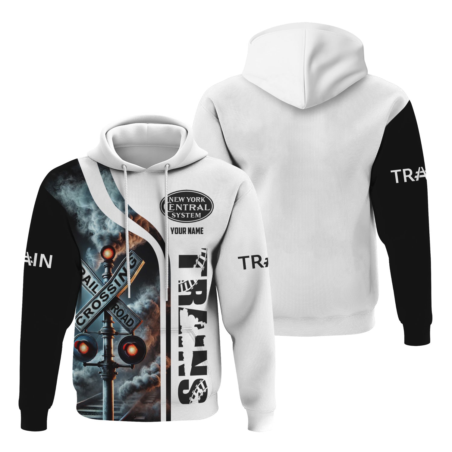 Railspirit Custom Name New York Central Railroad Hoodie Railroad Crossing Sign Printed Zip Hoodie