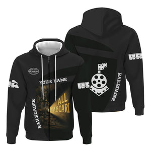 Railspirit Personalized New York Central Railroad Hoodie All Aboard Steam Train Movie Projector Style Zip Up Hoodie
