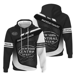 Railspirit Personalized New York Central Railroad Hoodie Ripped Texture Style Train Zip Up Hoodie For Railroad Fanatic