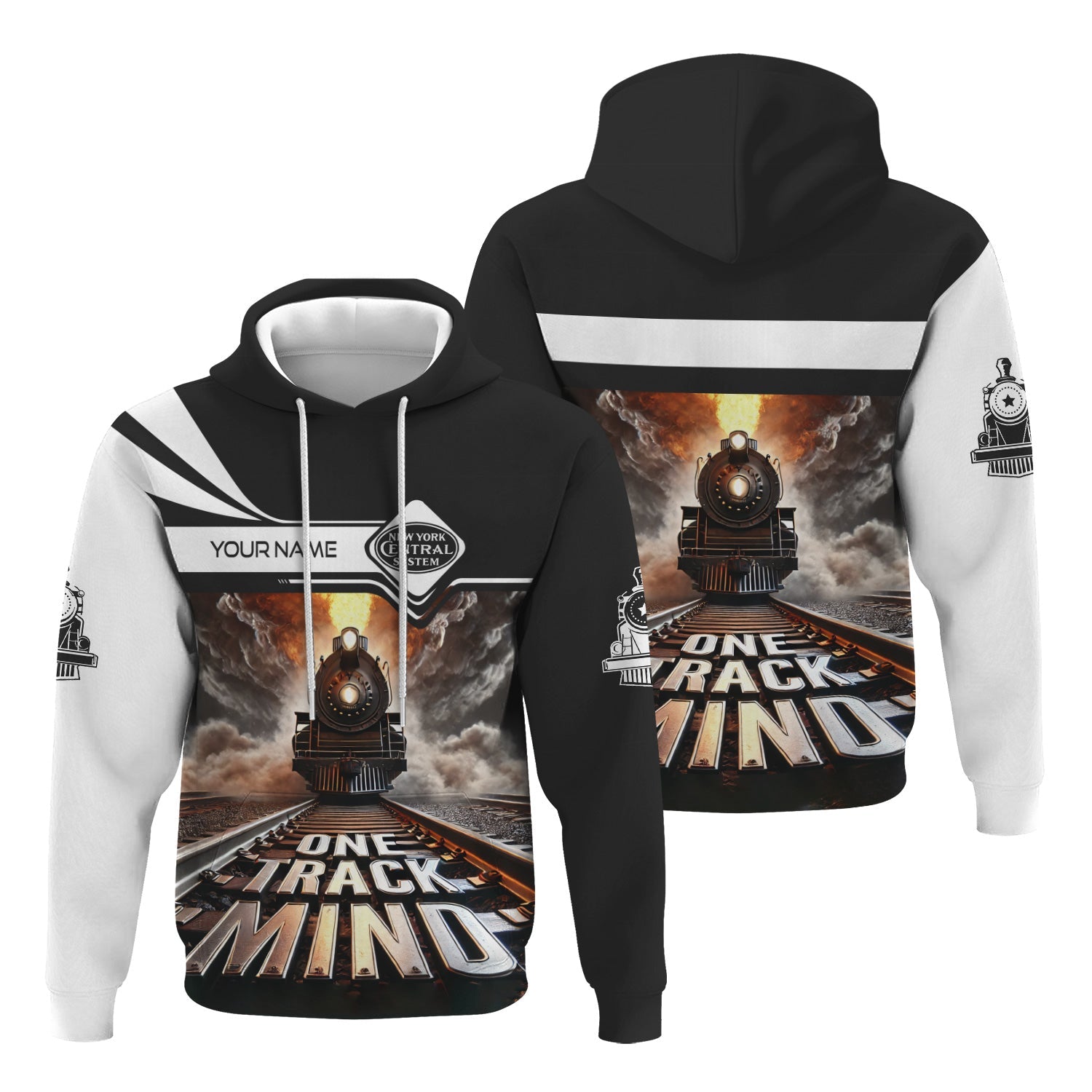 Railspirit Personalized New York Central Railroad Hoodie One Track Mind Train Printed ZIp Up Hoodie