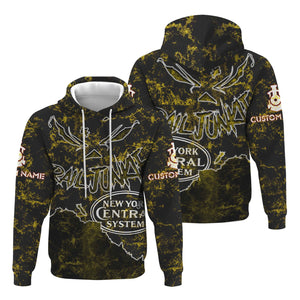 Railspirit Personalized New York Central Railroad Hoodie Torn Graphic Style Train Zip Up Hoodie For Rail Junkie