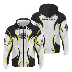 Railspirit Personalized New York Central Railroad Hoodie Distinctive Flame Style Zip Up Hoodie For Steam Engine Addict