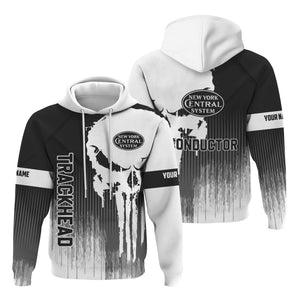 Railspirit Personalized New York Central Railroad Hoodie Skull Design with Custom Job Train Zip Up Hoodie for Trackhead Crew