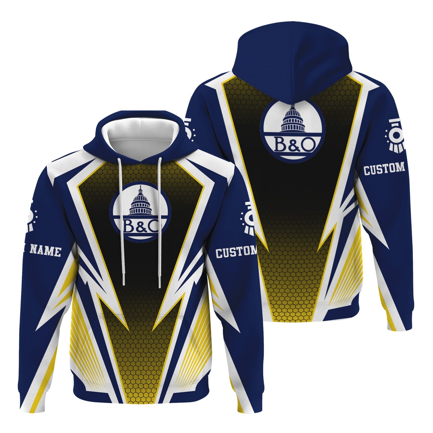 Railspirit Personalized Baltimore and Ohio Railroad Hoodie Lightning Graphic Style B&O Zip Up Hoodie Gift Idea For Train Lover