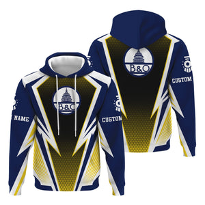 Railspirit Personalized Baltimore and Ohio Railroad Hoodie Lightning Graphic Style B&O Zip Up Hoodie Gift Idea For Train Lover