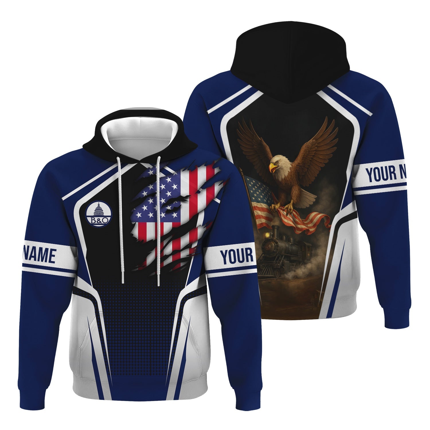 Railspirit Personalized Baltimore and Ohio Railroad Hoodie American Eagle Vintage Train B&O Zip Up Hoodie