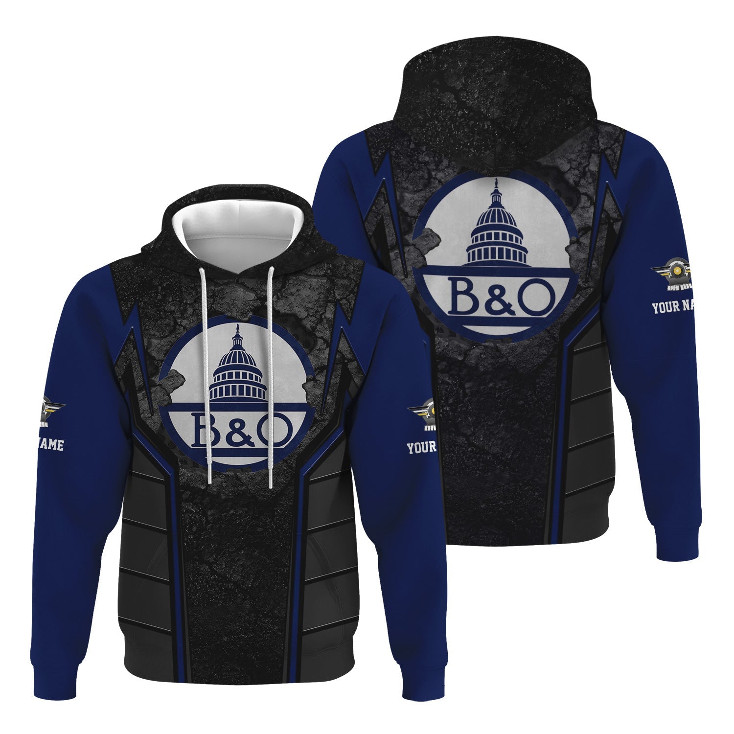 Railspirit Personalized Baltimore and Ohio Railroad Hoodie Cracked Metal Design B&O Train Zip Up Hoodie for Rail Enthusiasts