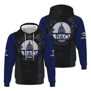 Railspirit Personalized Baltimore and Ohio Railroad Hoodie Cracked Metal Design B&O Train Zip Up Hoodie for Rail Enthusiasts