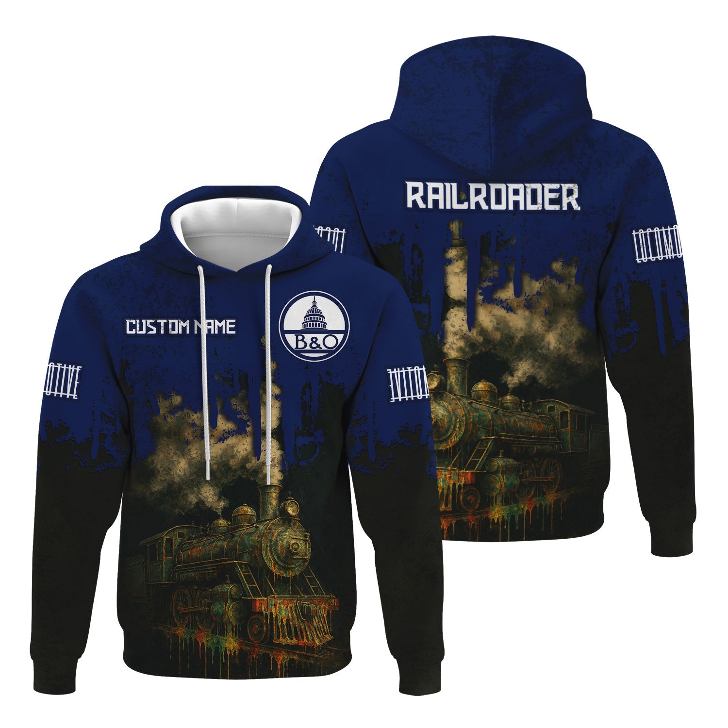 Railspirit Personalized Baltimore and Ohio Railroad Hoodie Vintage Train Art Style B&O Zip Up Hoodie For Locomotive Fans