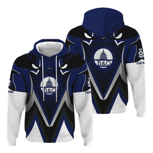 Railspirit Personalized Baltimore and Ohio Railroad Hoodie Vibrant Graphic Pattern B&O Zip Up Hoodie For Train Enthusiasts