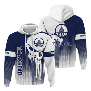 Railspirit Personalized Baltimore and Ohio Railroad Hoodie Skull Design with Custom Job B&O Train Zip Up Hoodie for Trackhead Crew