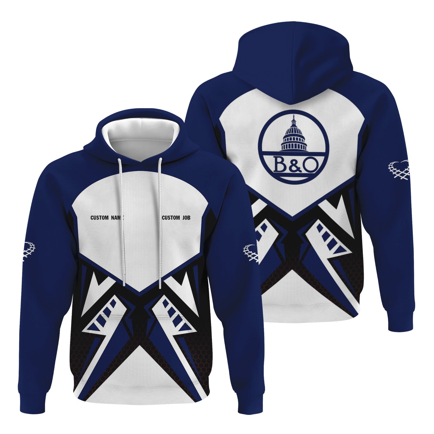 Railspirit Personalized Baltimore and Ohio Railroad Hoodie Vibriant Style with Custom Position B&O Train Zip Up Hoodie