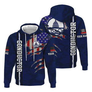 Railspirit Personalized Baltimore and Ohio Railroad Hoodie USA Flag Claw Art with Custom Job B&O Train Zip Up Hoodie