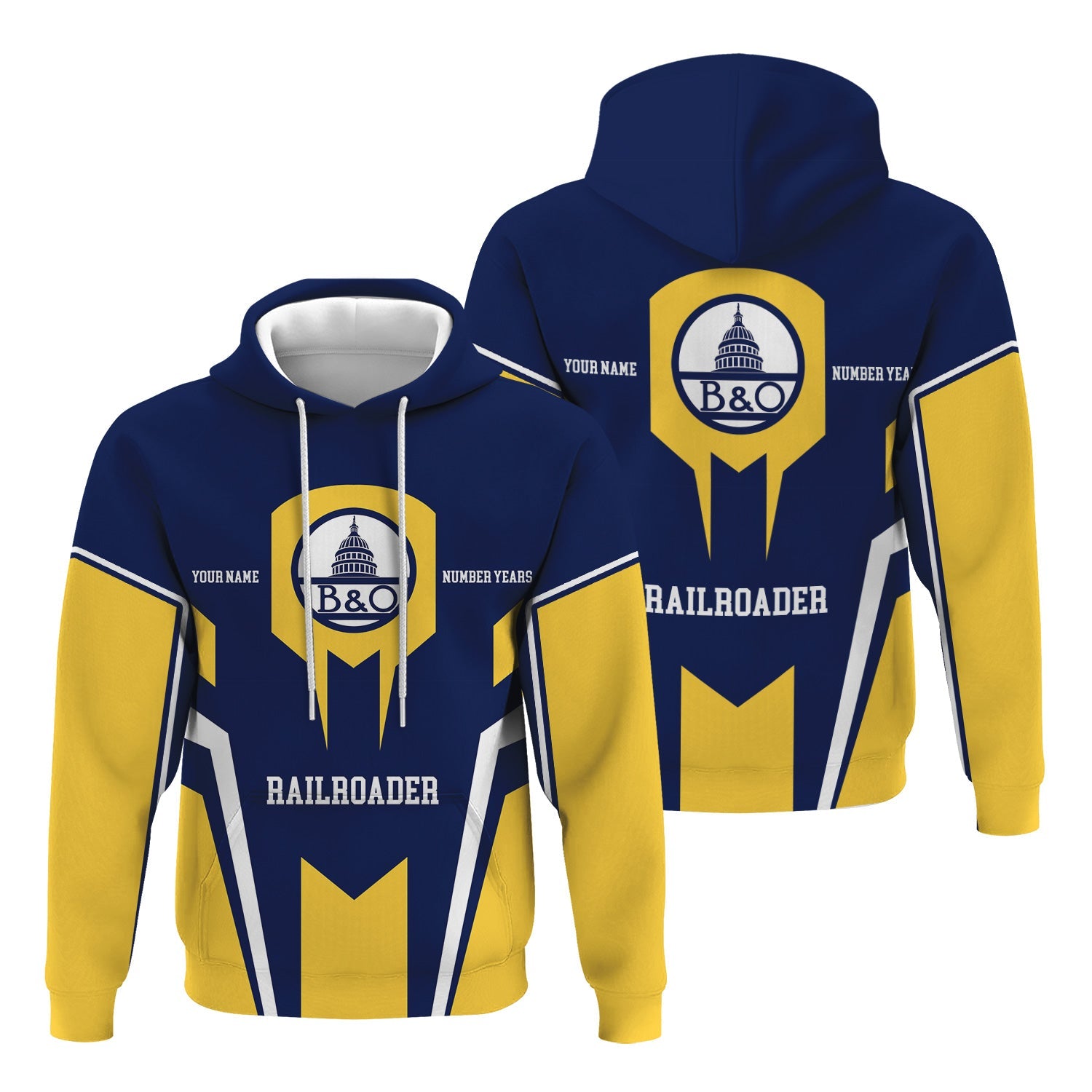 Railspirit Personalized Baltimore and Ohio Railroad Hoodie Custom Year Railroader B&O Zip Up Hoodie Gift Idea For Train Lover