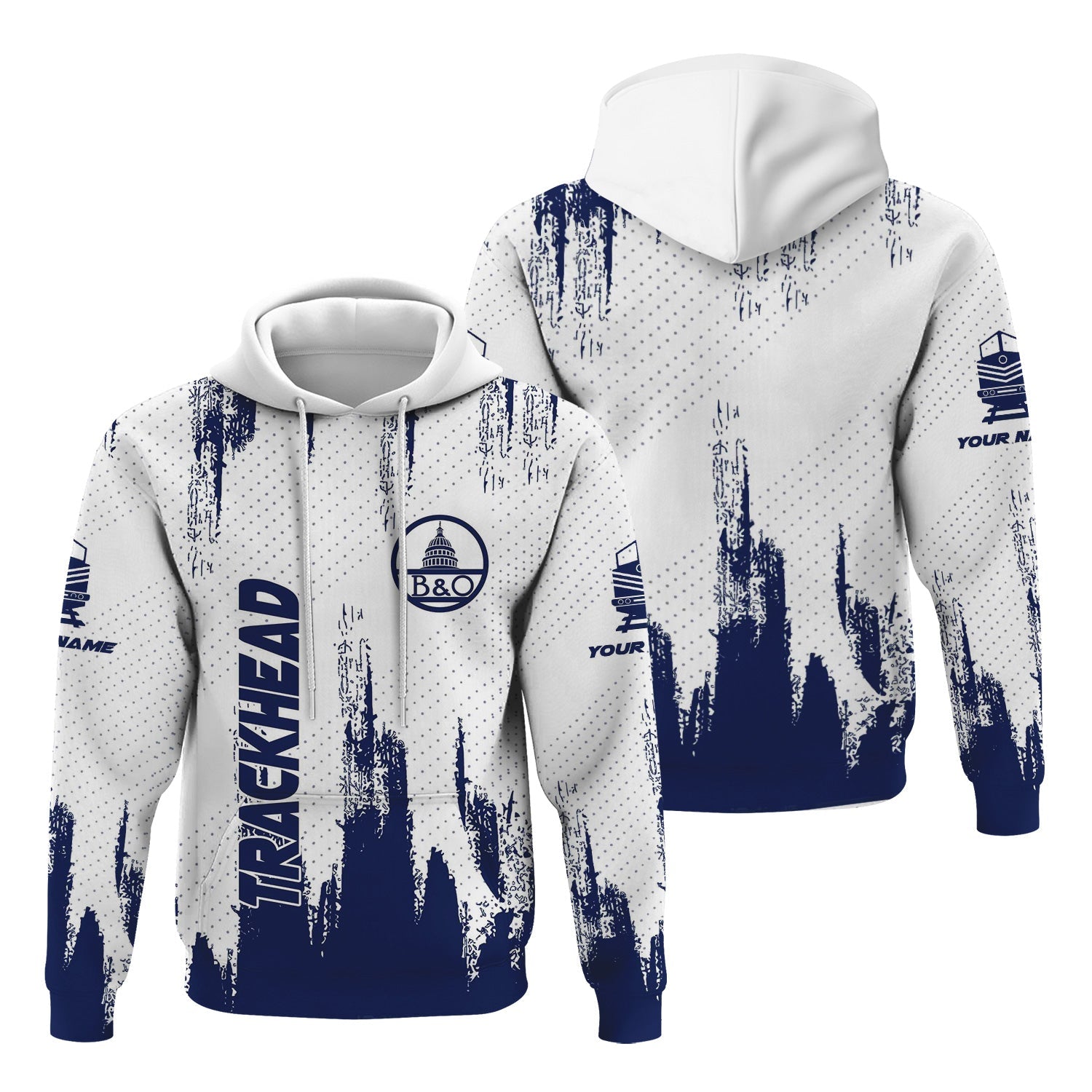 Railspirit Personalized Baltimore and Ohio Railroad Hoodie Paint Impact Design B&O Train Zip Up Hoodie for Trackhead
