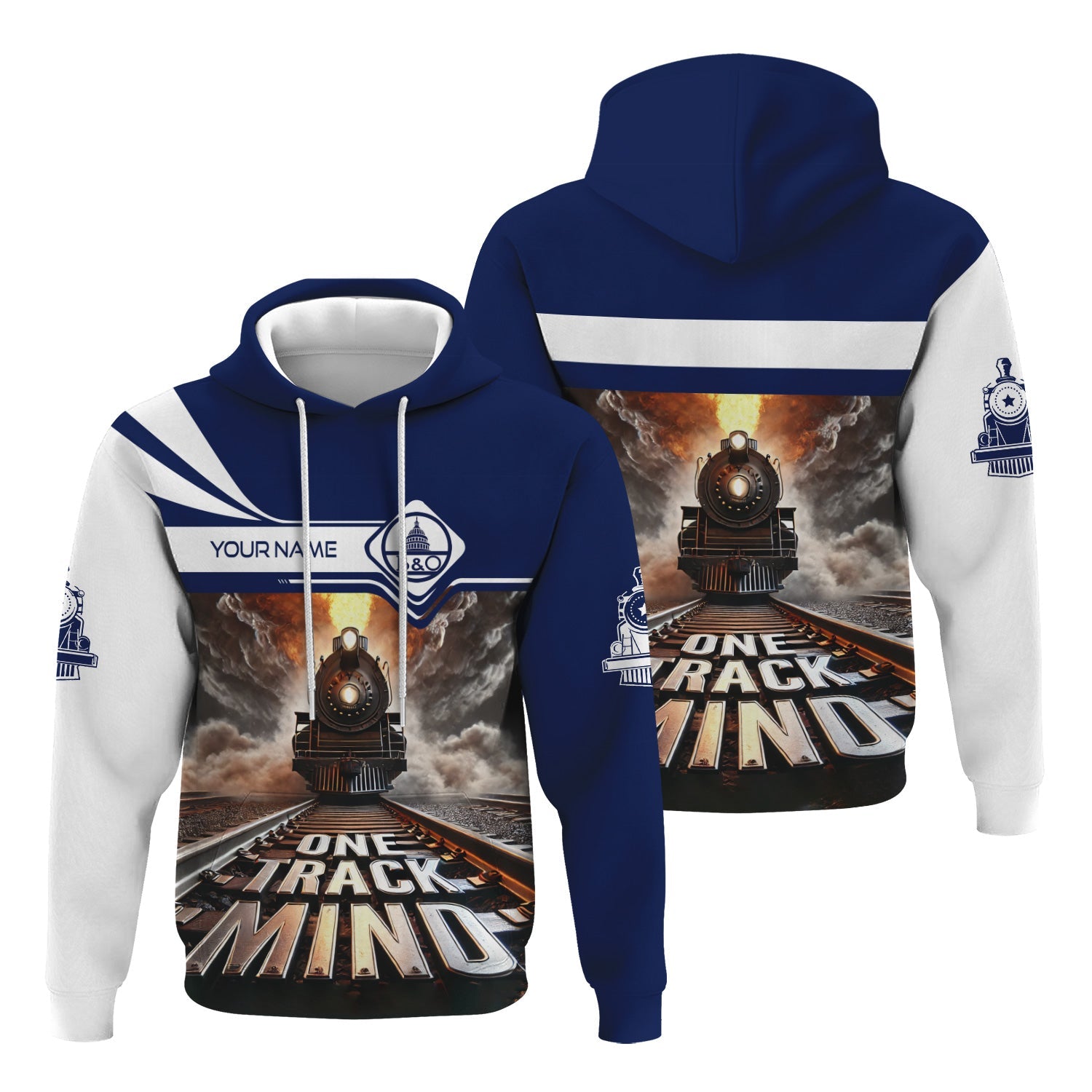 Railspirit Personalized Baltimore and Ohio Railroad Hoodie One Track Mind B&O Train Printed ZIp Up Hoodie
