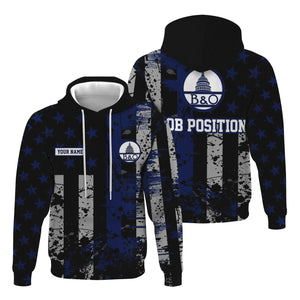 Railspirit Personalized Baltimore and Ohio Railroad Hoodie Artistic Paint American Flag Style B&O Train Zip Up Hoodie