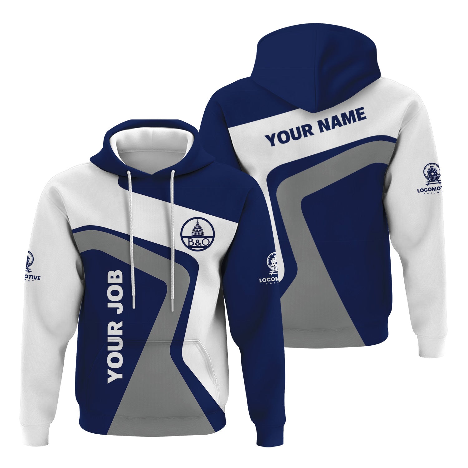 Railspirit Personalized Baltimore and Ohio Railroad Hoodie Unique Design with Custom Job Position B&O Train Zip Up Hoodie