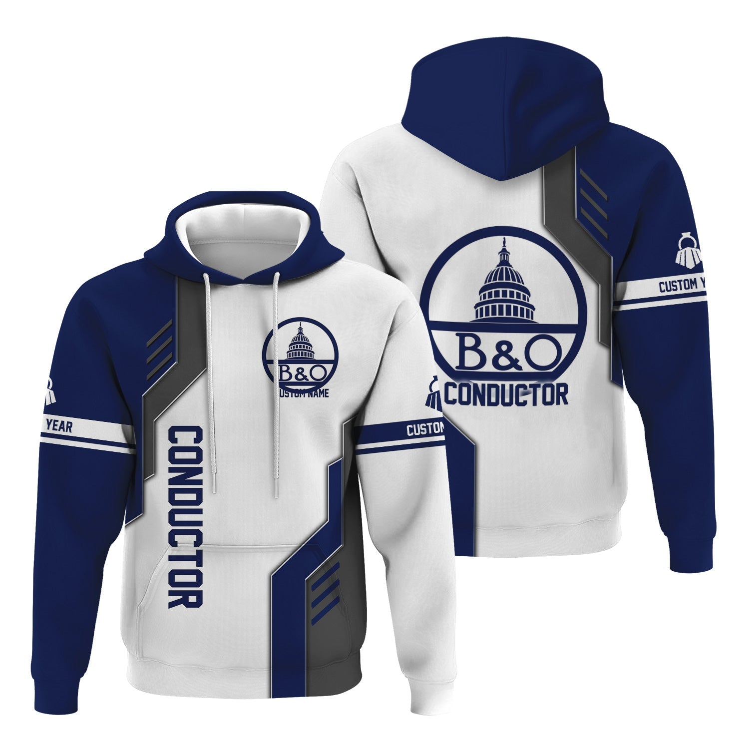 Railspirit Personalized Baltimore and Ohio Railroad Hoodie Unique Railway Style with Custom Job B&O Train Zip Up Hoodie