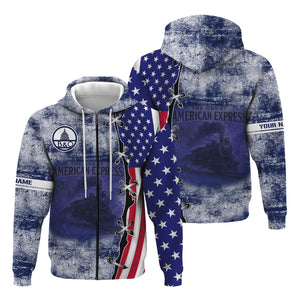 Railspirit Personalized Baltimore and Ohio Railroad Hoodie Retro American Express Train With USA Flag B&O Zip Up Hoodie