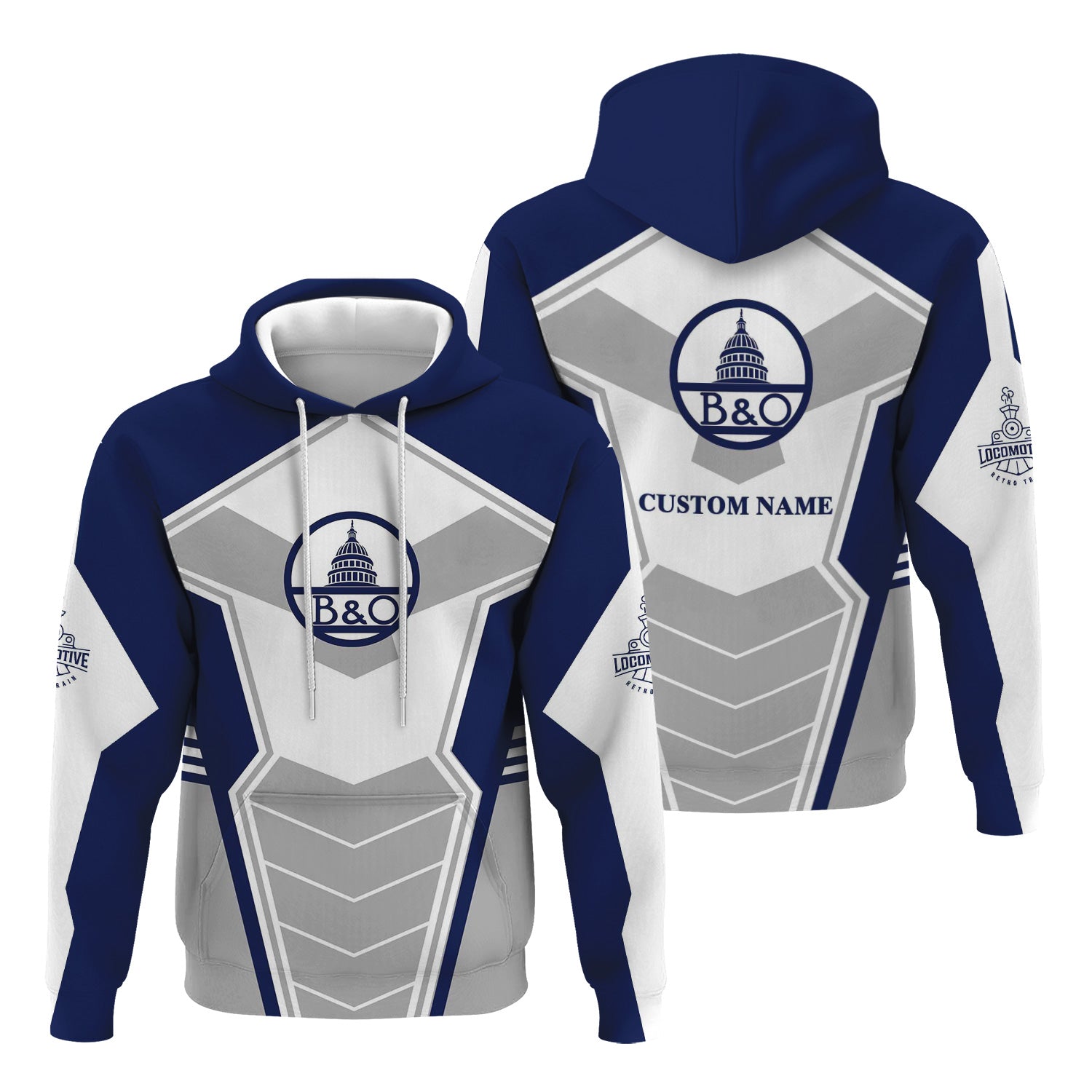 Railspirit Personalized Baltimore and Ohio Railroad Hoodie Engine-Inspired Style B&O Train Zip Up Hoodie for Railroad Fanatic