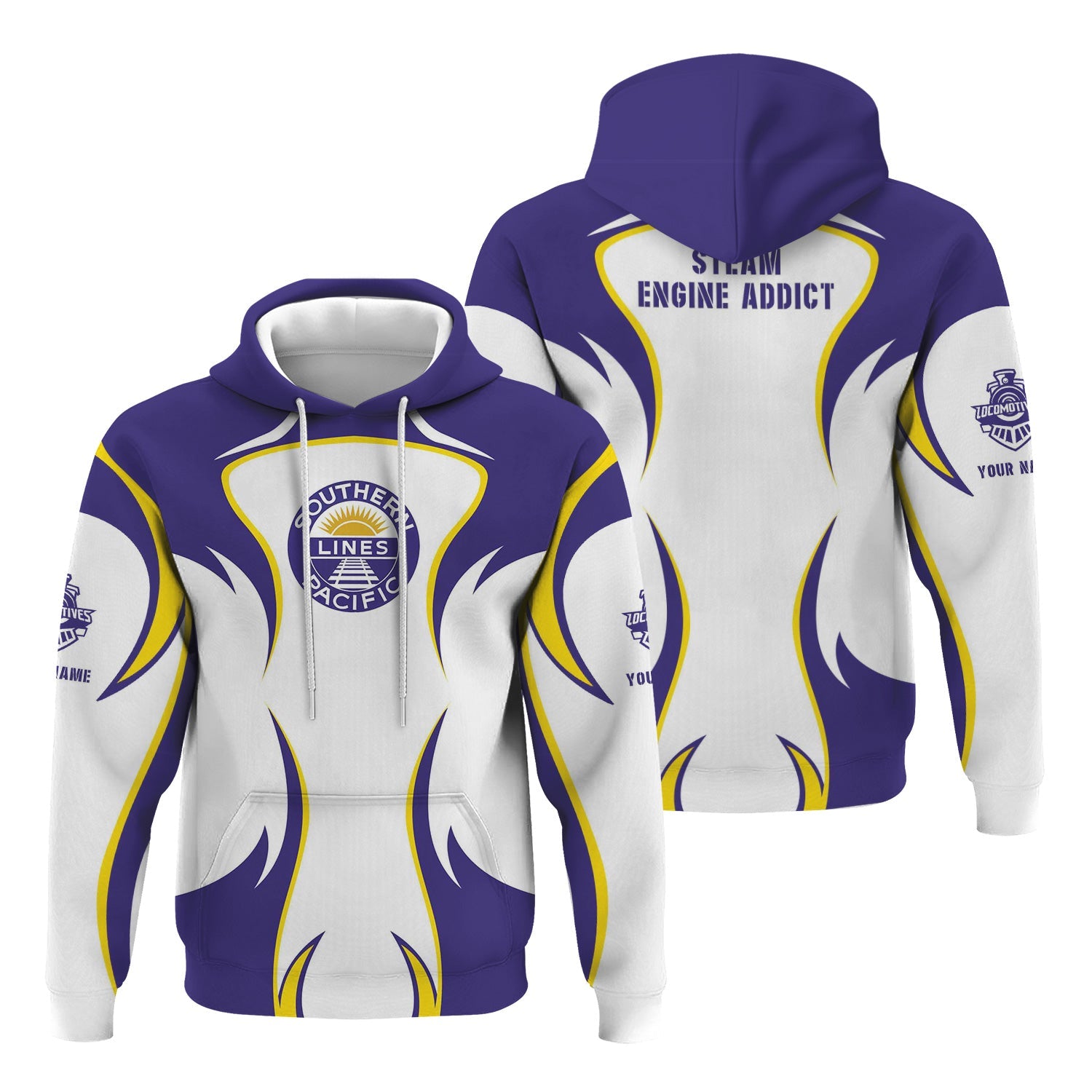 Railspirit Personalized Southern Pacific Railroad Hoodie Distinctive Flame Style Zip Up Hoodie For Steam Engine Addict