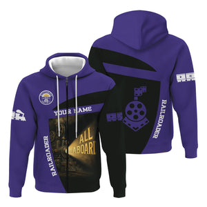 Railspirit Personalized Southern Pacific Railroad Hoodie All Aboard Steam Train Movie Projector Style Zip Up Hoodie