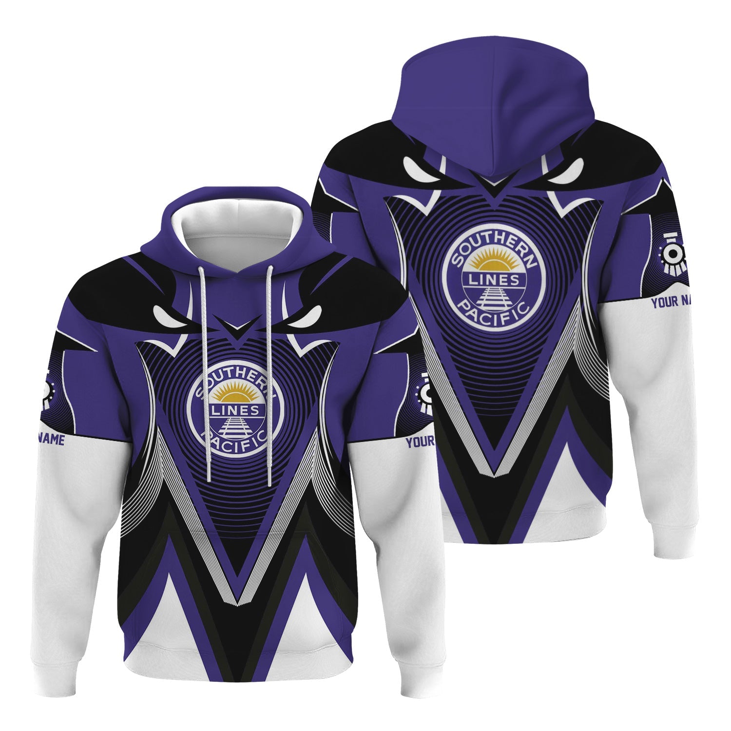 Railspirit Personalized Southern Pacific Railroad Hoodie Vibrant Graphic Pattern Zip Up Hoodie For Train Enthusiasts