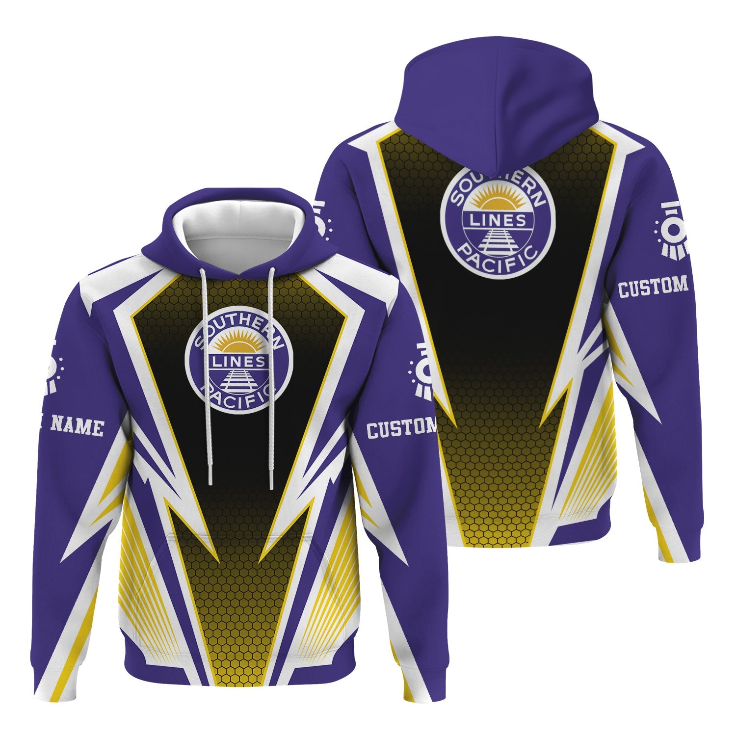 Railspirit Personalized Southern Pacific Railroad Hoodie Lightning Graphic Style Zip Up Hoodie Gift Idea For Train Lover