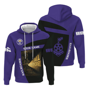 Railspirit Personalized Southern Pacific Railroad Hoodie All Aboard Steam Train Movie Projector Style Zip Up Hoodie