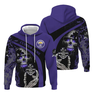 Railspirit Personalized Southern Pacific Railroad Hoodie Flame Skull Design Train Zip Up Hoodie for Locomotive Fans