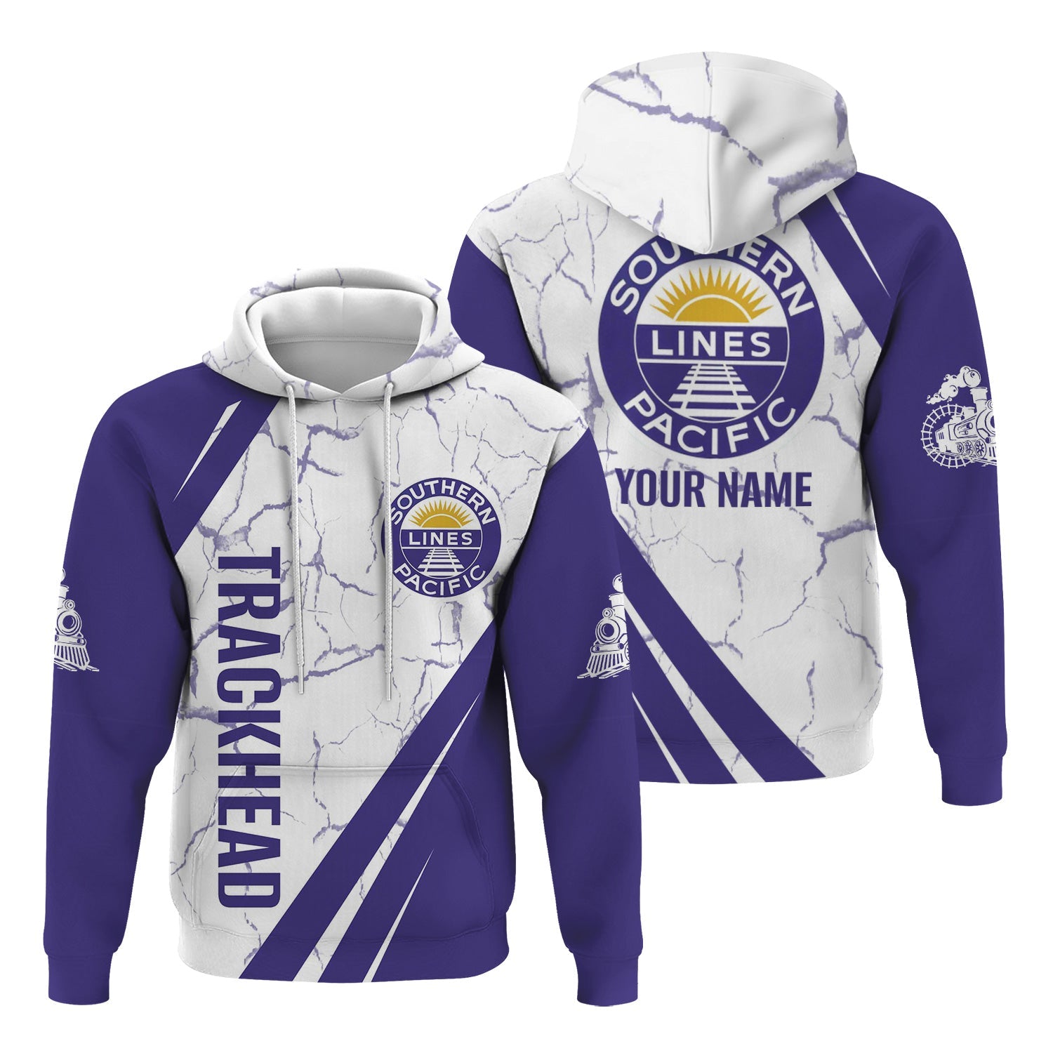 Railspirit Personalized Southern Pacific Railroad Hoodie Crackle Texture Style Train Zip Up Hoodie For Trackhead