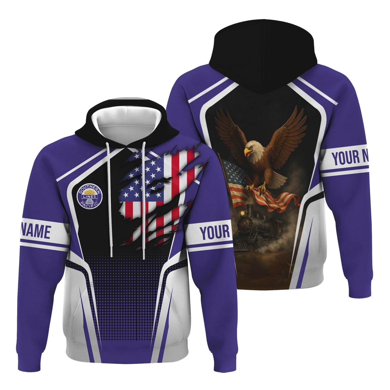 Railspirit Personalized Southern Pacific Railroad Hoodie American Eagle Vintage Train Zip Up Hoodie