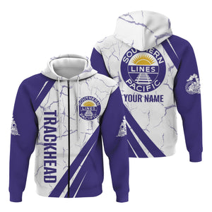 Railspirit Personalized Southern Pacific Railroad Hoodie Crackle Texture Style Train Zip Up Hoodie For Trackhead